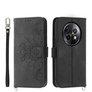 For Realme 13+ Skin-feel Flowers Embossed Wallet Leather Phone Case(Black)
