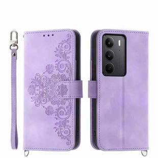 For Realme C75 / Realme 14x Skin-feel Flowers Embossed Wallet Leather Phone Case(Purple)