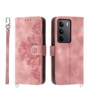 For Realme C75 / Realme 14x Skin-feel Flowers Embossed Wallet Leather Phone Case(Pink)