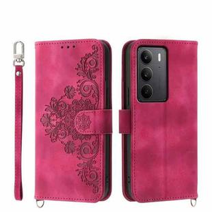 For Realme C75 / Realme 14x Skin-feel Flowers Embossed Wallet Leather Phone Case(Wine Red)