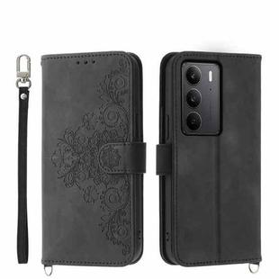 For Realme C75 / Realme 14x Skin-feel Flowers Embossed Wallet Leather Phone Case(Black)