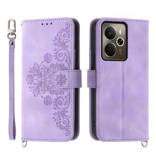 For Realme 14 / Realme P3 5G Skin-feel Flowers Embossed Wallet Leather Phone Case(Purple)