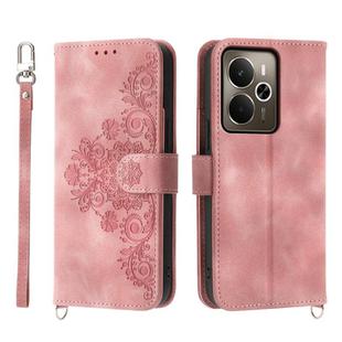 For Realme 14 / Realme P3 5G Skin-feel Flowers Embossed Wallet Leather Phone Case(Pink)