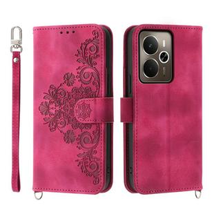 For Realme 14 / Realme P3 5G Skin-feel Flowers Embossed Wallet Leather Phone Case(Wine Red)