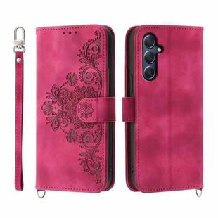 For Samsung Galaxy M54 5G Skin-feel Flowers Embossed Wallet Leather Phone Case(Wine Red)