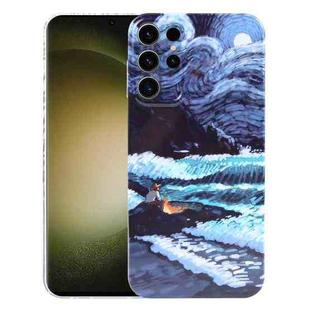 For Samsung Galaxy S23 Ultra 5G Precise Hole Oil Painting Pattern PC Phone Case(Sea Wave)