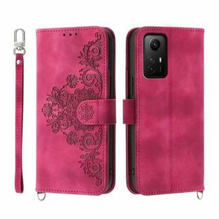 For Xiaomi Redmi Note 12S 4G Global Skin-feel Flowers Embossed Wallet Leather Phone Case(Wine Red)