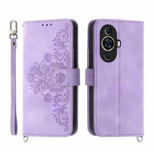 For Huawei nova 11 Skin-feel Flowers Embossed Wallet Leather Phone Case(Purple)