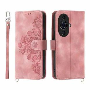 For Huawei nova 11 Pro 4G Skin-feel Flowers Embossed Wallet Leather Phone Case(Pink)