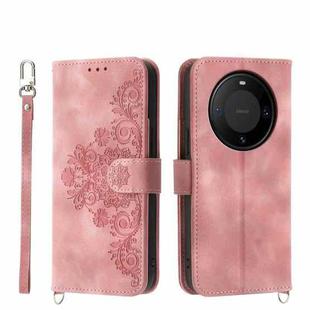 For Huawei Mate 60 Pro Skin-feel Flowers Embossed Wallet Leather Phone Case(Pink)