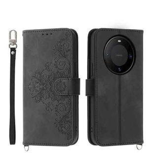 For Huawei Mate 60 Pro Skin-feel Flowers Embossed Wallet Leather Phone Case(Black)