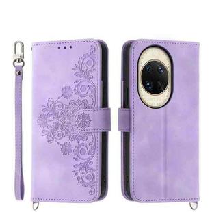 For Huawei nova 14 Ultra Skin Feel Flowers Embossed Wallet Leather Phone Case(Purple)
