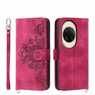 For Huawei nova 14 Ultra Skin Feel Flowers Embossed Wallet Leather Phone Case(Wine Red)