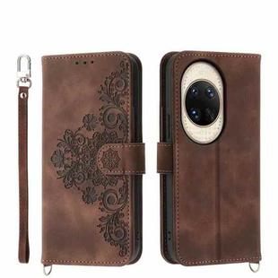 For Huawei nova 14 Ultra Skin Feel Flowers Embossed Wallet Leather Phone Case(Brown)