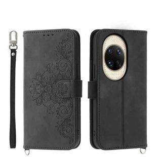 For Huawei nova 14 Ultra Skin Feel Flowers Embossed Wallet Leather Phone Case(Black)