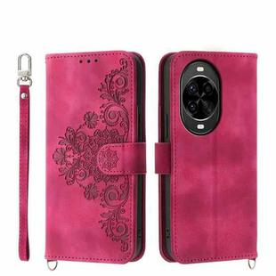 For Huawei nova 14 Pro Skin Feel Flowers Embossed Wallet Leather Phone Case(Wine Red)
