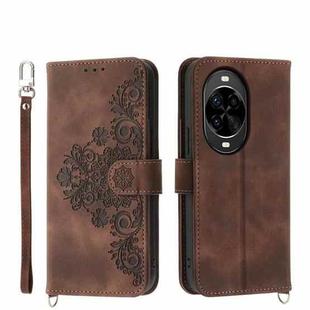 For Huawei nova 14 Pro Skin Feel Flowers Embossed Wallet Leather Phone Case(Brown)