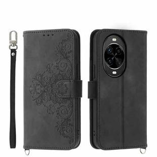 For Huawei nova 14 Pro Skin Feel Flowers Embossed Wallet Leather Phone Case(Black)