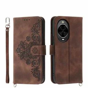 For Huawei nova 14 Skin Feel Flowers Embossed Wallet Leather Phone Case(Brown)