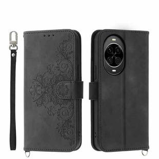 For Huawei nova 14 Skin Feel Flowers Embossed Wallet Leather Phone Case(Black)