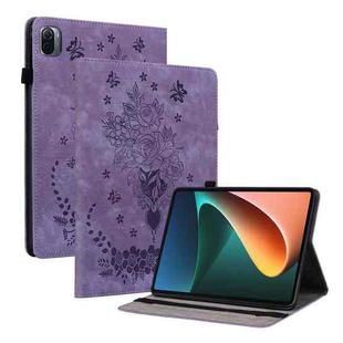 For Xiaomi Pad 5 / Pad 5 Pro Butterfly Rose Embossed Leather Smart Tablet Case(Purple)