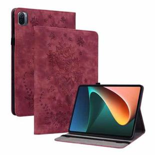 For Xiaomi Pad 5 / Pad 5 Pro Butterfly Rose Embossed Leather Smart Tablet Case(Red)
