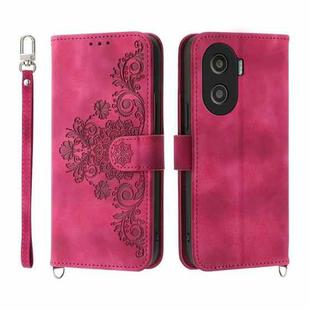 For Honor X40i 5G / Play7T Pro Skin-feel Flowers Embossed Wallet Leather Phone Case(Wine Red)