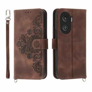 For Honor X40i 5G / Play7T Pro Skin-feel Flowers Embossed Wallet Leather Phone Case(Brown)