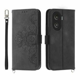 For Honor X40i 5G / Play7T Pro Skin-feel Flowers Embossed Wallet Leather Phone Case(Black)