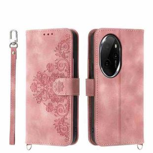 For Honor 100 Pro Skin-feel Flowers Embossed Wallet Leather Phone Case(Pink)