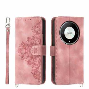 For Honor X9b Skin-feel Flowers Embossed Wallet Leather Phone Case(Pink)