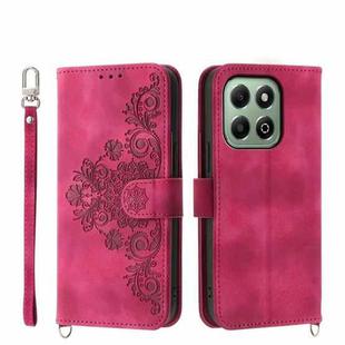 For Honor X6b Skin-feel Flowers Embossed Wallet Leather Phone Case(Wine Red)