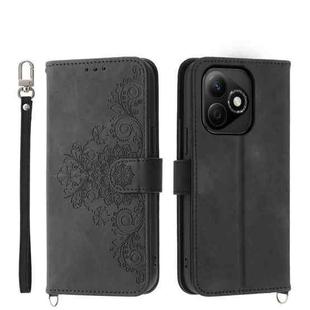 For Honor X60i Skin-feel Flowers Embossed Wallet Leather Phone Case(Black)