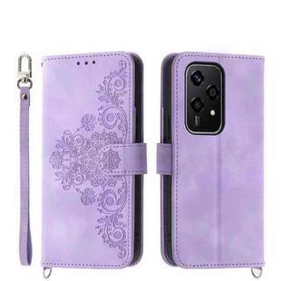 For Honor 200 Lite Global Skin-feel Flowers Embossed Wallet Leather Phone Case(Purple)