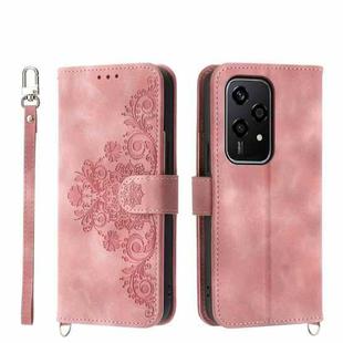 For Honor 200 Lite Global Skin-feel Flowers Embossed Wallet Leather Phone Case(Pink)