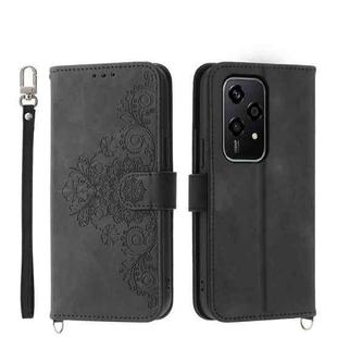 For Honor 200 Lite Global Skin-feel Flowers Embossed Wallet Leather Phone Case(Black)