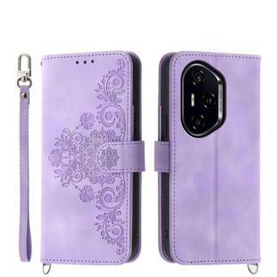 For Honor 300 Pro / 300 Ultra Skin Feel Flowers Embossed Wallet Leather Phone Case(Purple)