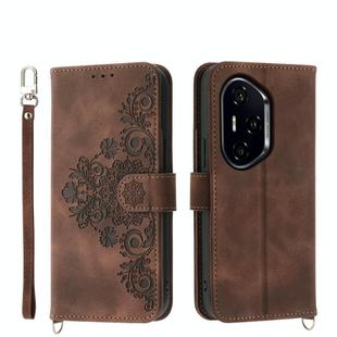 For Honor 300 Pro / 300 Ultra Skin Feel Flowers Embossed Wallet Leather Phone Case(Brown)