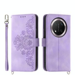 For Honor X9c Global / Magic7 Lite Skin Feel Flowers Embossed Wallet Leather Phone Case(Purple)