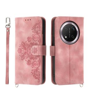 For Honor X9c Global / Magic7 Lite Skin Feel Flowers Embossed Wallet Leather Phone Case(Pink)
