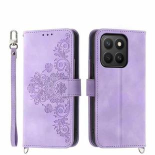 For Honor X8c 4G Skin Feel Flowers Embossed Wallet Leather Phone Case(Purple)