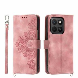 For Honor X8c 4G Skin Feel Flowers Embossed Wallet Leather Phone Case(Pink)