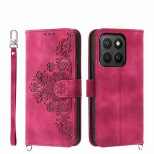 For Honor X8c 4G Skin Feel Flowers Embossed Wallet Leather Phone Case(Wine Red)