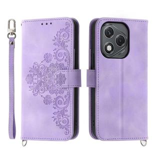 For Honor 400 Lite Skin Feel Flowers Embossed Wallet Leather Phone Case(Purple)