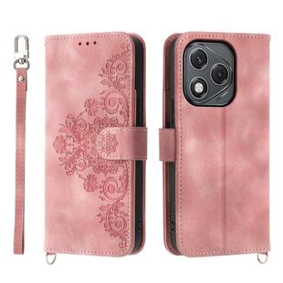 For Honor 400 Lite Skin Feel Flowers Embossed Wallet Leather Phone Case(Pink)