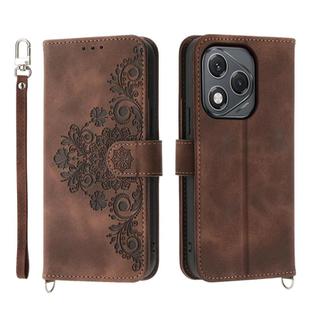 For Honor 400 Lite Skin Feel Flowers Embossed Wallet Leather Phone Case(Brown)