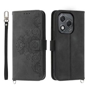 For Honor 400 Lite Skin Feel Flowers Embossed Wallet Leather Phone Case(Black)