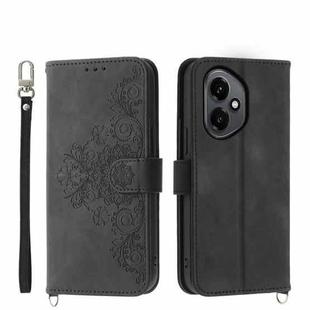 For Honor 400 Global 156.5mm Skin Feel Flowers Embossed Wallet Leather Phone Case(Black)