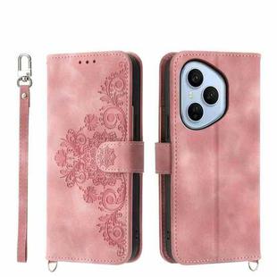 For Honor 400 Pro Global 160.8mm Skin Feel Flowers Embossed Wallet Leather Phone Case(Pink)