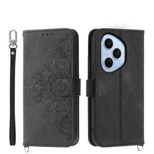 For Honor 400 Pro Global 160.8mm Skin Feel Flowers Embossed Wallet Leather Phone Case(Black)